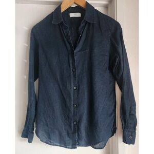 Uniqlo Women's Button Down Shirt XS Black 100% Linen Casual Capsule Breathable